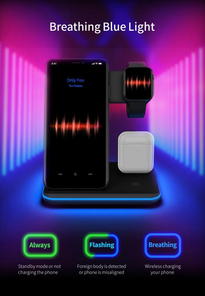 Mobile Phone Watch Earphone Wireless Charger 3 In 1 Stand