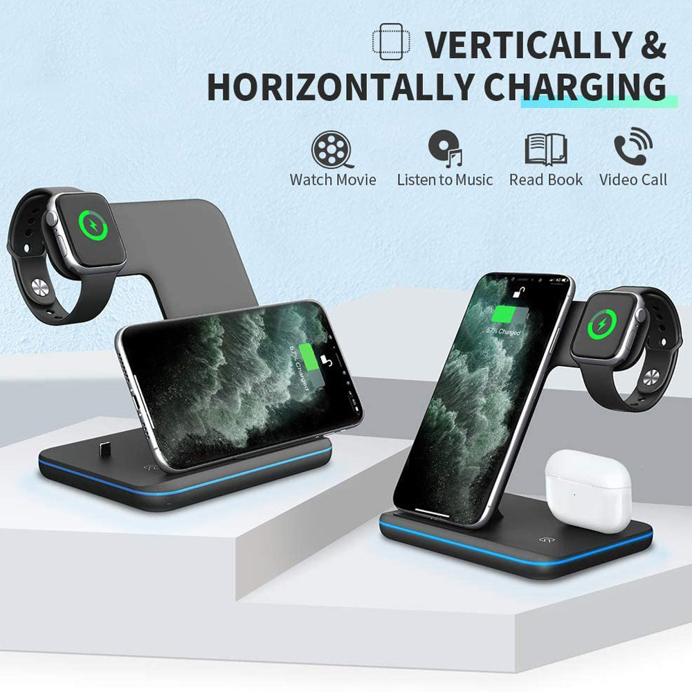 Mobile Phone Watch Earphone Wireless Charger 3 In 1 Stand